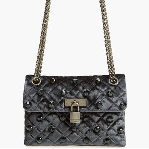 KURT GEIGER London Mini Brixton Velvet Teal Shoulder Bag